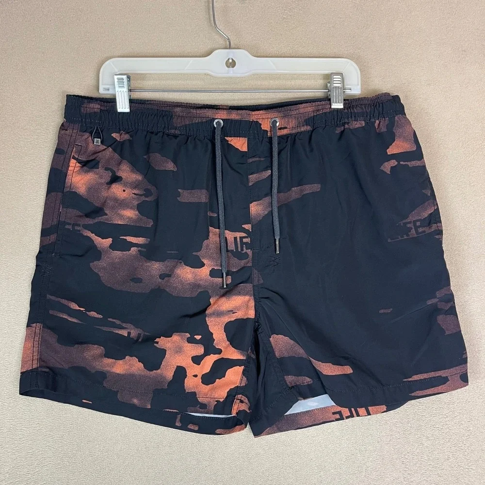 Ksubi Mens Swim Trunks Shorts Large Camo Black‎ Orange Drawstring Casual Beach